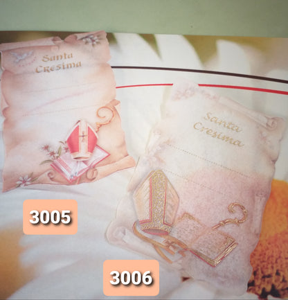 mini pergamene colomba simboli vescovo bigliettini bomboniere Cresima Comunione stampati o fai da te