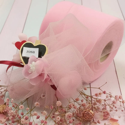 rosa colore nastro velo tessuto tulle rotolo metro per bomboniere cucito creativo hobby decorazioni pasquali fioristi pasticceria confezionamento packaging fiocco nascita bambina