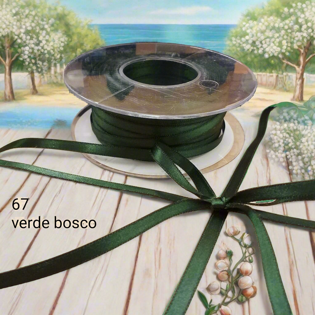 verde bosco 67 vendita al metro nastro doppio raso made in Italy colori speciali uso confezionare bomboniere fai da te pacchi regalo hobbistica come passamaneria packaging vetrinistica pasquale