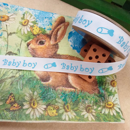 baby boy azzurro nastro raso stampato bimbo neonato ad uso packaging confezione regalo fiocco nascita babyshower bomboniere battesimo