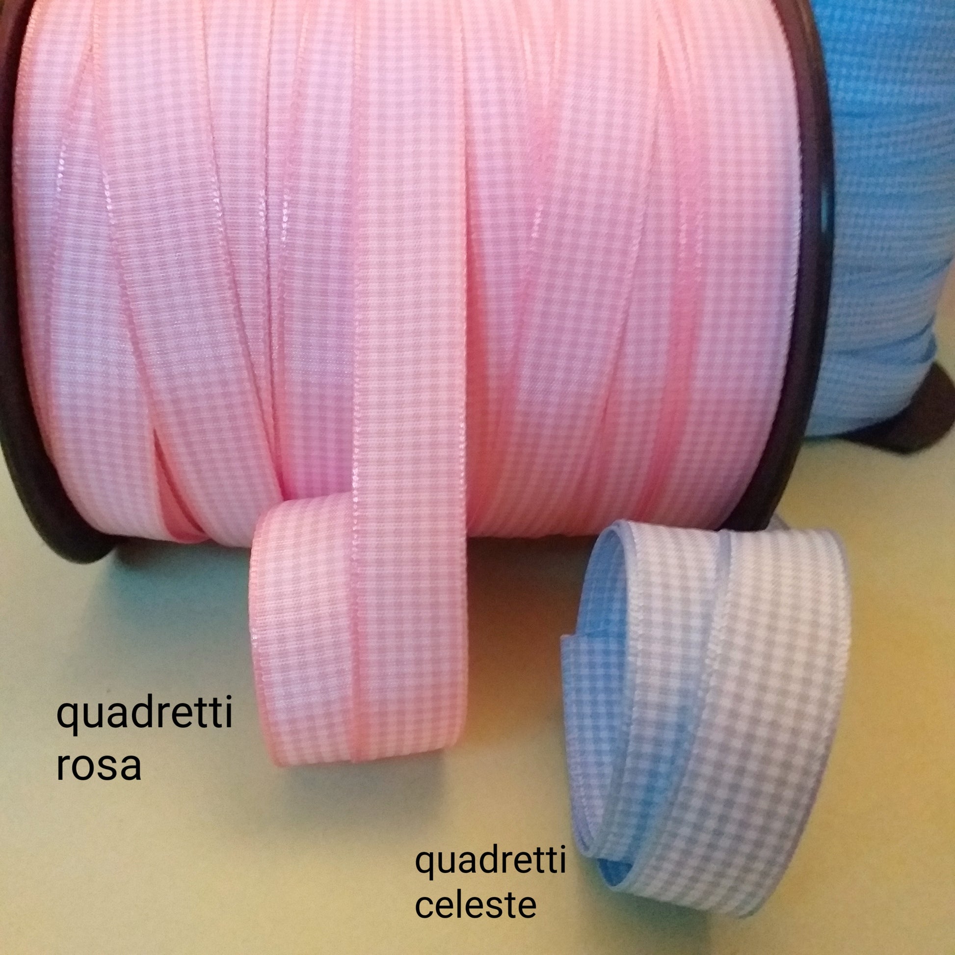 quadretti scozzese rosa celeste nastro raso stampato baby bimbo bimba neonato ad uso packaging confezione regalo fiocco nascita babyshower bomboniere battesimo