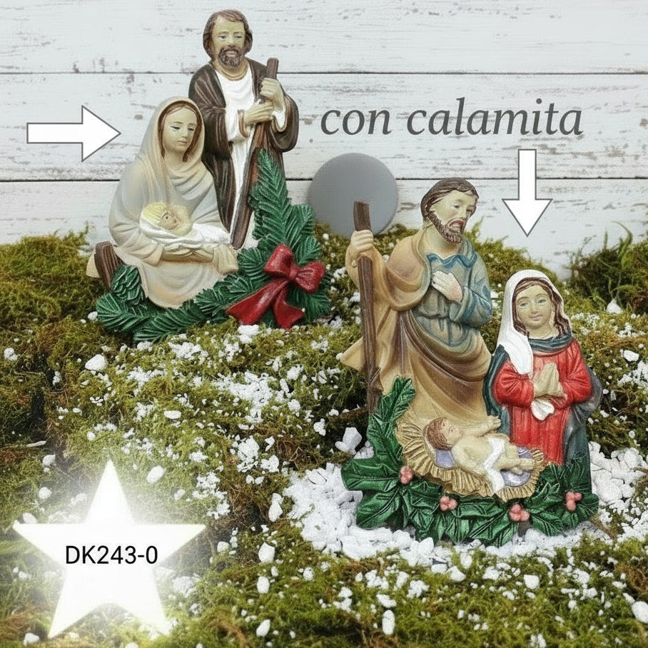 Sacra Famiglia Natività Presepe set statuine resina Gesù Giuseppe Maria Madonna con magnete calamita fai da te ambientazione natalizia composizioni idee regalo