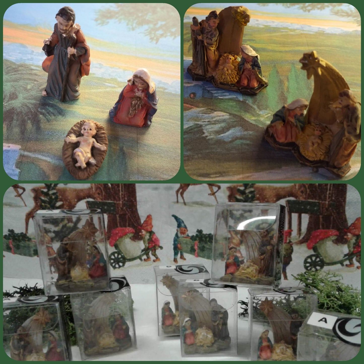 negozio Natività Presepe set statuine piccole economiche miniatura Sacra famiglia unita da 2 a 4 cm con stella cometa
