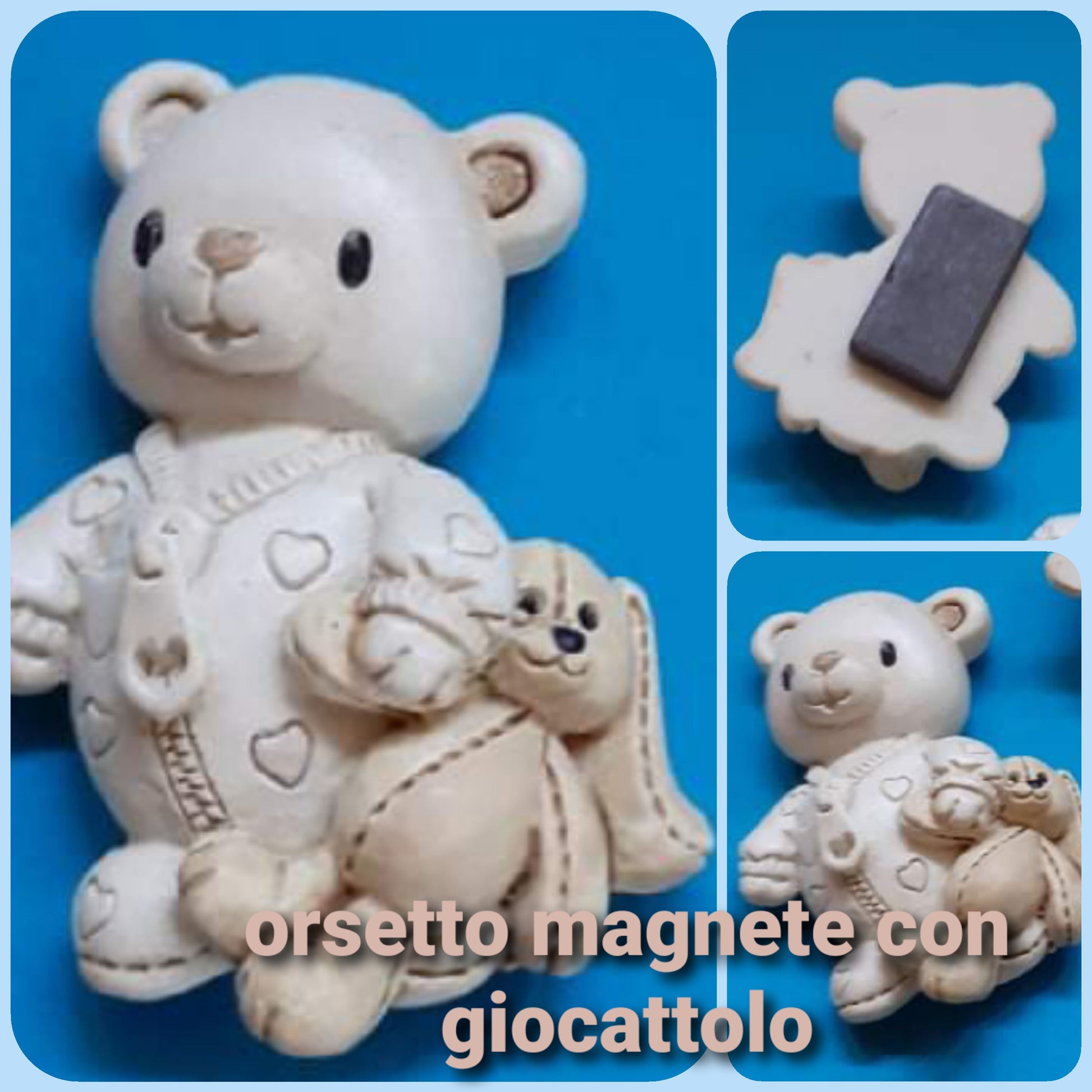 magnete calamita orsetti bomboniere battesimo nascita con giochi bimbi orsacchiotti statuine centro torta