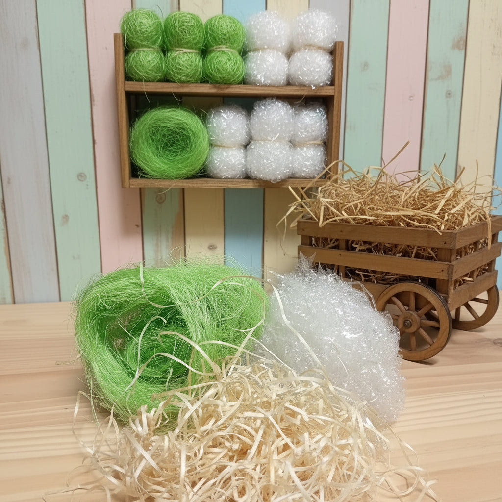 Vetrina Pasquale paglia trasparente riempitiva truciolo in legno naturale materiale per riempire confezioni regalo e cesti fai da te sisal colorata verde da fioristi