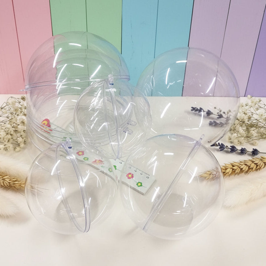 negozio online palline plastica trasparente apribili divisibili sfere aperte grandi piccole Natale da decorare riempire confezionare per packaging regali albero addobbi decorazioni