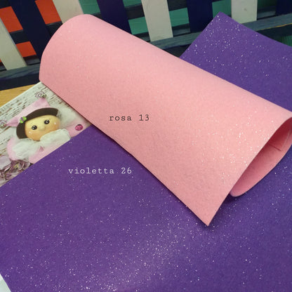 colori con brillantini glitter lavoretti creativi bambini fiocco nascita coccarda bambola fuoriporta con pannolenci glitterato feltro brillantinato rosa lilla violetta
