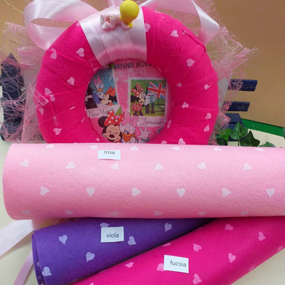 rosa viola fucsia fantasia cuoricini pannolenci stampato feltro in vendita online e negozio per lavoretti creativi pasquali di hobbistica fai da te bimba fiocco nascita corredino neonata