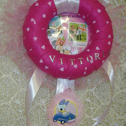 dettagli fiocco nascita creazione con pannolenci feltro 1 mm stampato morbido fucsia cuori bianchi