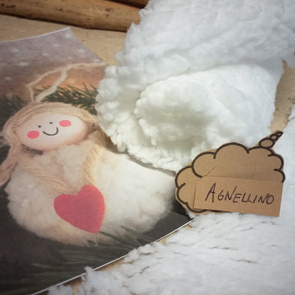agnellino bianco tessuto pelliccia sintetica stoffa da hobby creativi pelo corto plush ricciolini idea fai da te angioletto bambola albero natale uso creare gnomi pupazzi folletti elfi fate angeli natalizi