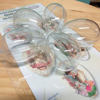 Kit 5 tubolare di pellicola termoretraibile fascette da découpage e uova di plexiglass plastica trasparente apribili divisibili coniglietti pasquali pulcini ovetti
