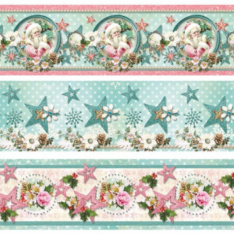 Babbo Natale vintage shabby chic stelle fiori figurine pellicola termoretraibile fascetta termomodellabile termoformabile uso découpage natalizio su plastica vetro plexiglass