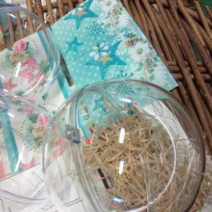 Natale vintage shabby chic stelle fiori figurine pellicola termoretraibile fascetta termomodellabile termoformabile uso découpage natalizio su plastica vetro plexiglass kit con sfere palline acrilico trasparente e istruzioni