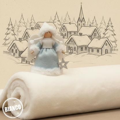 bianco tessuto peluche soffice morbido soft pelo corto peliccia ecologica sintetica stoffa uso cucito creativo pupazzi bambole di pezza Natale gnomo del bosco folletti angeli e angioletti