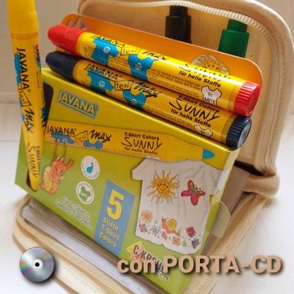 Idea regalo lui lei bambini confezione pennarelli Javana tessili per tessuti chiari stoffa cotone e copertina porta cd