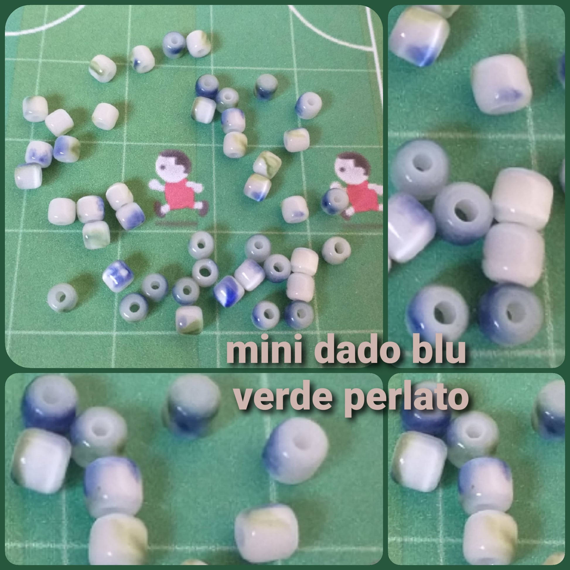 mini dado blu verde perlato perle bigiotteria vetro mezzo cristallo cubetto perline bracciali collane