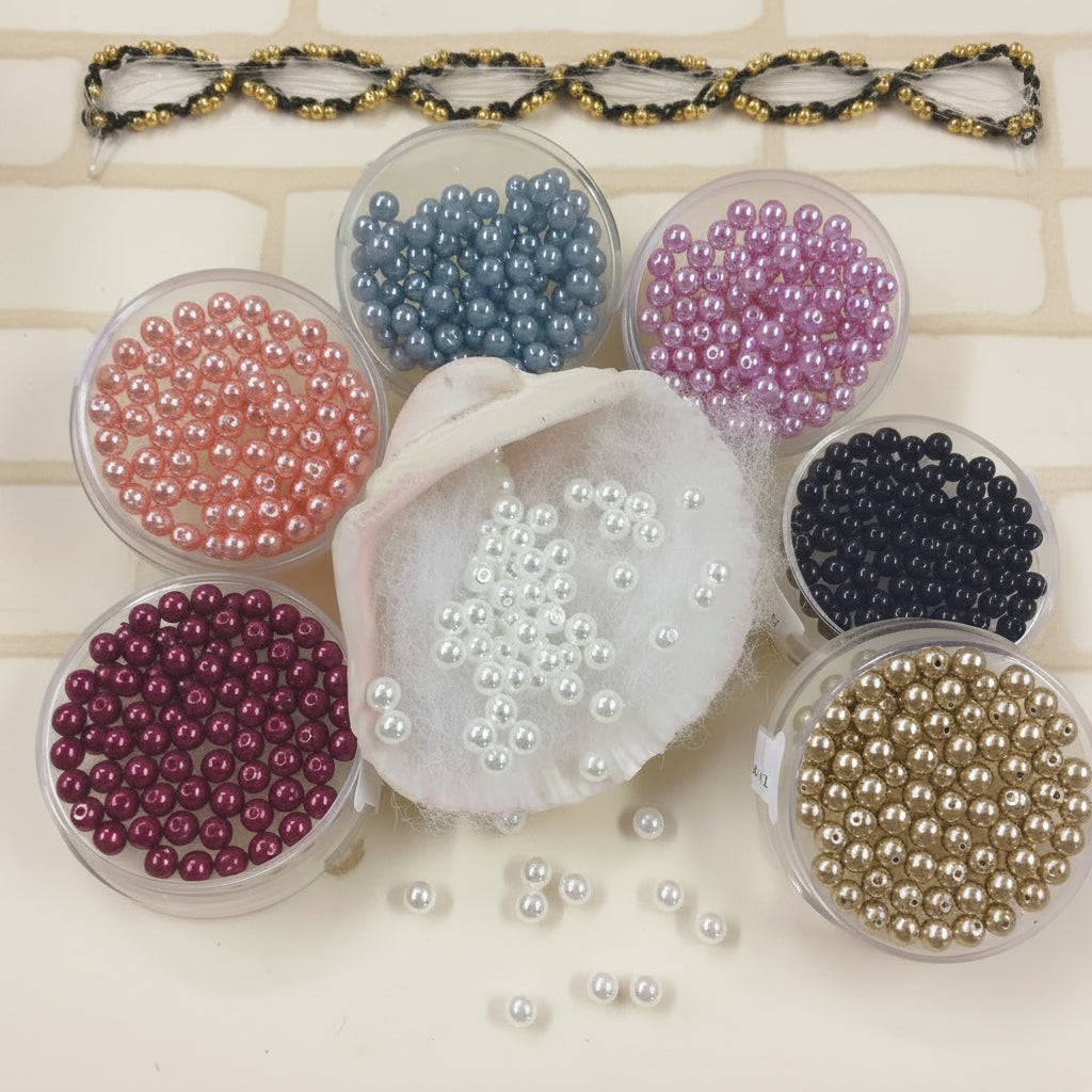perline 4 mm perle per bigiotteria collane bijoux biedermeier decorazioni fiori pistilli natale ricamo pasquali cerate piccole vetro perlato 7 colori con foro uso abbigliamento moda packaging regali