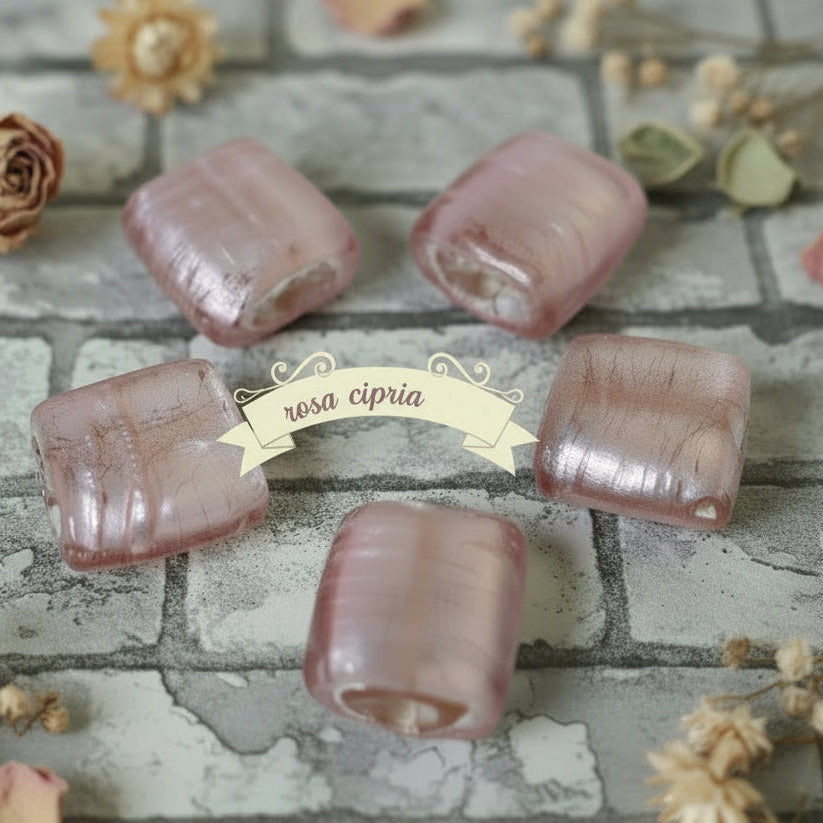 foglia argento rosa cipria perle di vetro stile murano pietre quadrate dado piatto