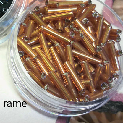 colori rame pive bastoncini conteria rocailles mezze linee 7-9 mm tubicini baguettes perline perle da ricamo abbigliamento tubetti uso ricamare abiti costumi borse bigiotteria creare bijoux bigiotteria fai da te gioielli sandali