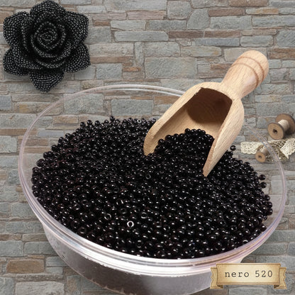 2.5 mm 9.0 colore nero rocailles perline in vetro lucido conteria ad uso creazioni fiori di Venezia rose veneziane gioielli bijoux hobby alberelli piante bonsai e bigiotteria