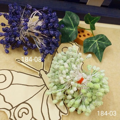 viola e verde mela chiaro vendita bouquet mazzolino pistilli per fiori finti accessori stami uso composizioni artificiali natalizie pasquali bomboniere fioristi hobbistica fai da te botanica
