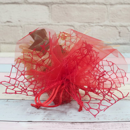 rosso coccarda pompon farfalla tulle organza rete spider pizzo con nastrino tirante uso facile fai da te sacchetti portaconfetti confezionare bomboniere laurea confetti segnaposto packaging fiori secchi profumati lavanda