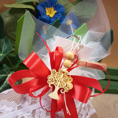Rosso Bomboniere albero della vita portachiavi legno confezionate o kit fai da te colori sacchetto nastro con bigliettino comunione cresima battesimo 