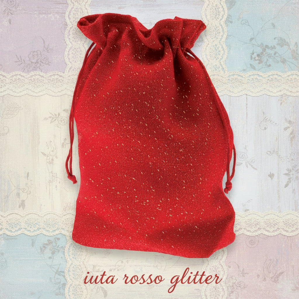 sacco juta rosso glitter uso fai da te hobbistica stelle di Natale per decorare porta-panettone confezione regalo vetrinistica packaging albero