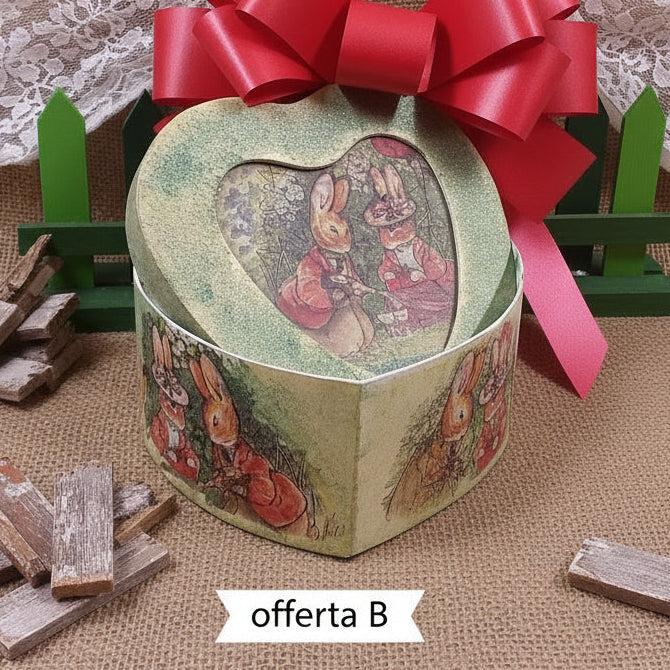 scatola cuoricino decoupage vintage shop online offerte stock vetrina San Valentino idee regalo economiche originali particolari artigianali per lei e lui festa innamorati 14 febbraio love confezione packaging coniglietti fiocco