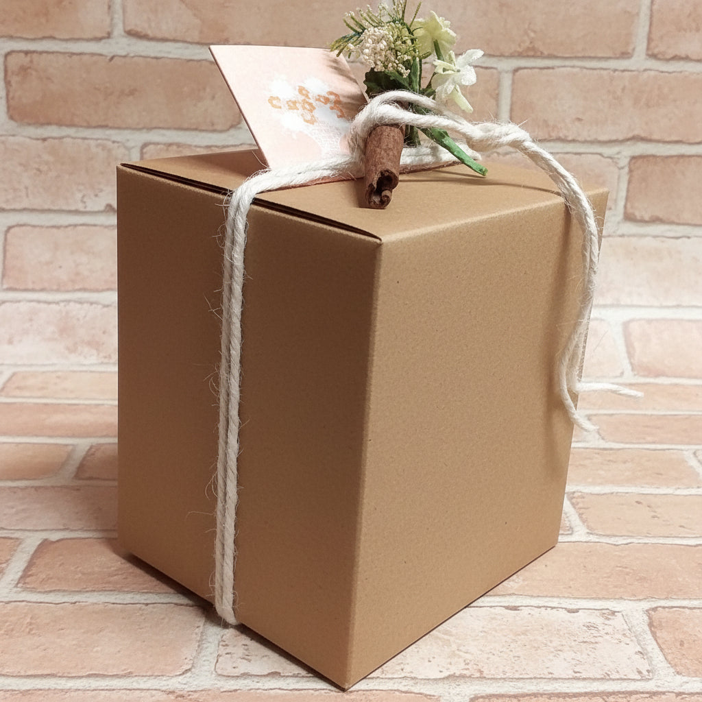 scatola regalo bomboniere di cartone   avana uso fai da te packaging confezioni idea decorazioni corda juta cannella fiori chiudipacco