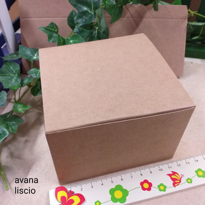 12 x 12 x 8 cm grandi basse rustiche country scatole cartone avana liscio bomboniere fai da te e regalo cartoncino beige uso confezioni packaging pasticceria enogastronomia