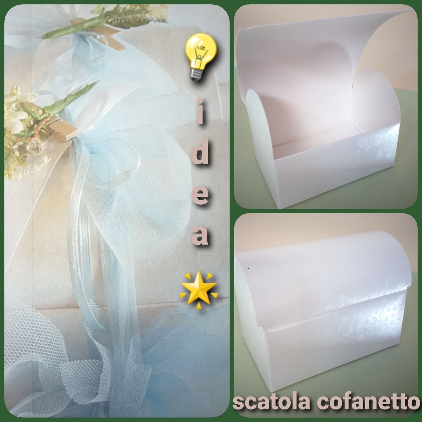 idea decorazioni scatole bomboniere originali cofanetto portaconfetti bianco con coccarda azzurra mollette fiorellini