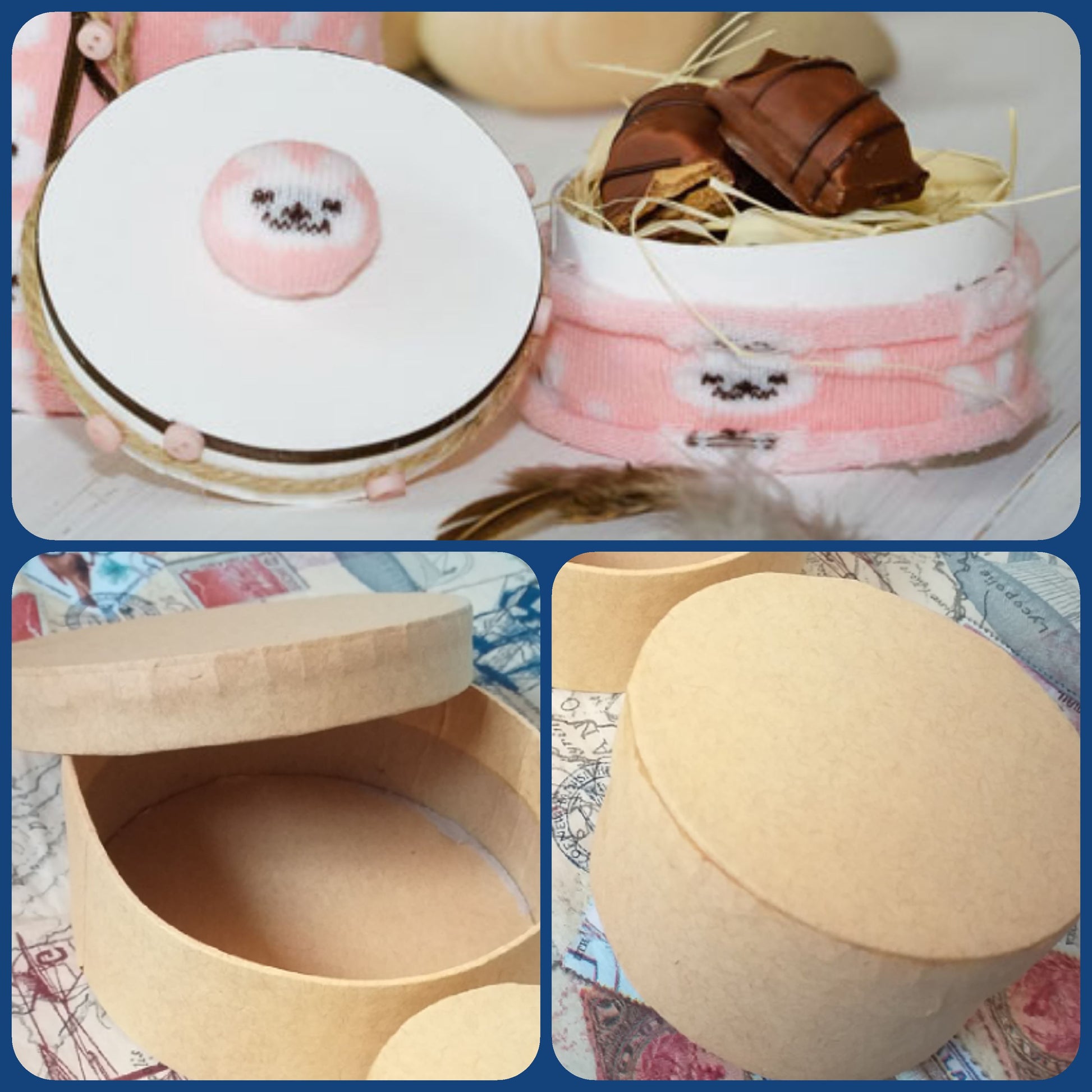 Scatole cartone da decorare decoupage scatoline tonde cappelliere piccole con coperchio