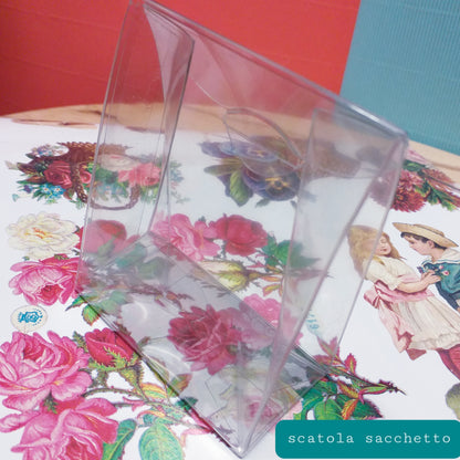 shopper sacchetto scatoline fai da te bomboniere scatole di plastica pvc acetato trasparenti uso confezioni piccoli regali souvenir packaging natale pasqua