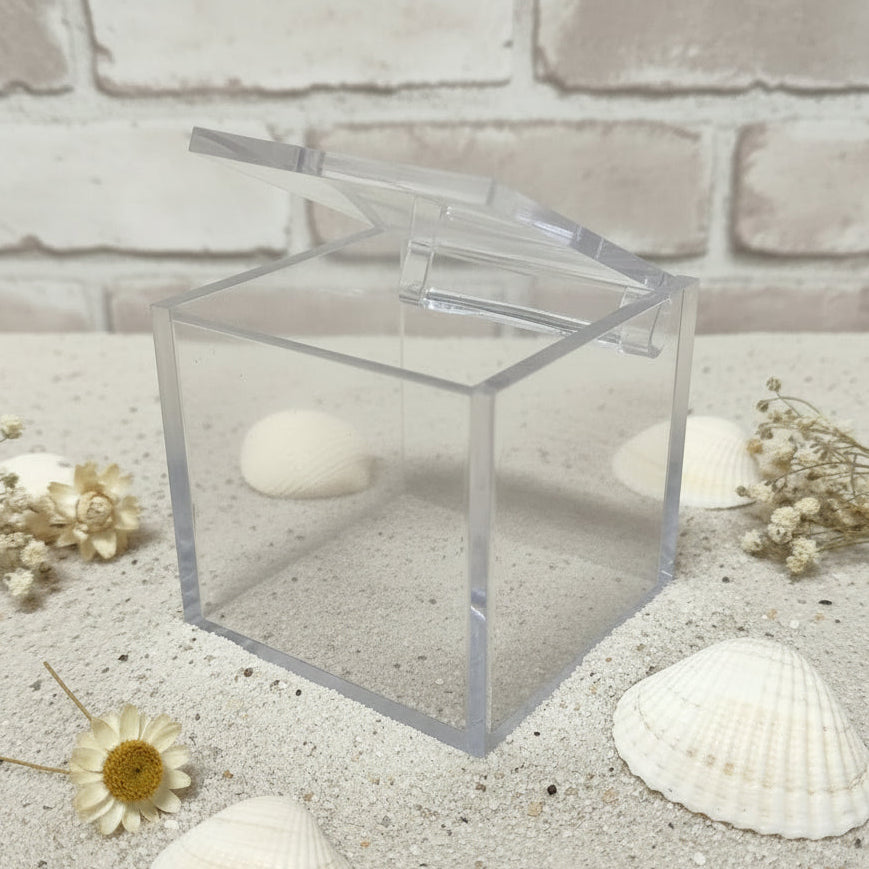 Cubo scatolina plexiglass trasparente con chiusura 5 cm scatola di plastica rigida per confezioni regalo Pasquali ovetti cioccolatini caramelle e portaconfetti bomboniere