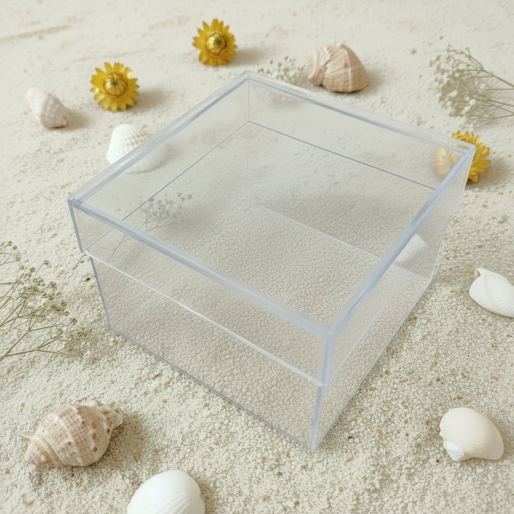 Scatoletta quadrata con coperchio di plexiglass scatola di plastica rigida trasparente per confezioni regalo bigiotteria collane bijoux orecchini e portaconfetti bomboniere