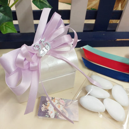 bianco lilla glicine 25° anniversario nozze cofanetti scrigno forziere astuccio scatoline portaconfetti matrimonio simbolo argentato 25, 5 confetti e bigliettino