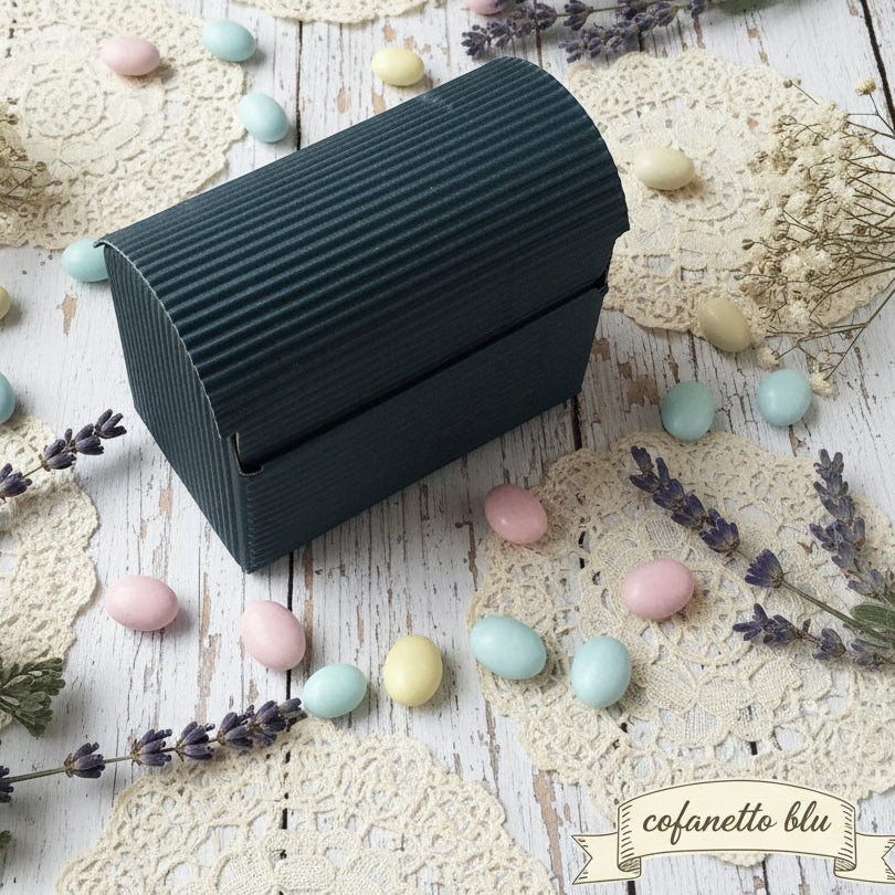 cartoncino onda blu ondulato cannetè scatoline portaconfetti fai da te bomboniere cofanetto scrigno uso packaging confezionamento confettata segnaposto aprifesta