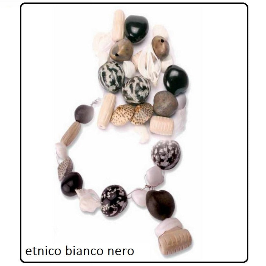 perle di legno conchiglie componenti naturali bianco nero forma sasso perline etniche fai da te bijoux di bigiotteria collane di corda
