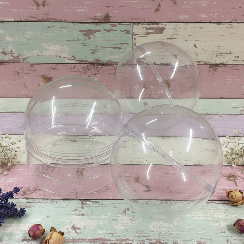 16 cm negozio online palline plastica trasparente apribili divisibili sfere aperte grandi piccole Natale da decorare riempire confezionare per packaging regali albero addobbi decorazioni