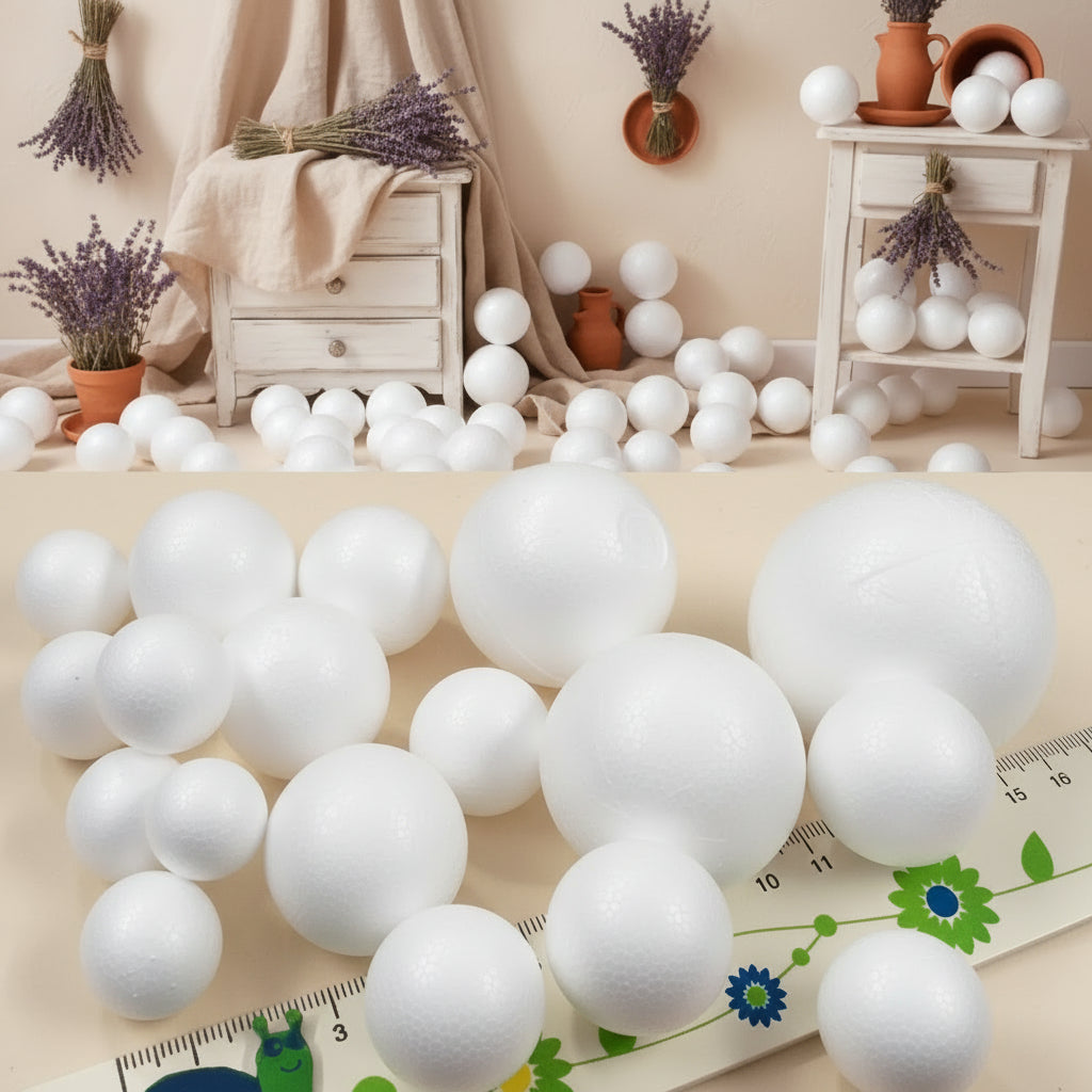 palle polistirolo piccole sfere palline da 2 a 5 cm styrofoam ball uso per decorazioni natalizie centrotavola composizioni fiori vetrinistica addobbi albero Natale