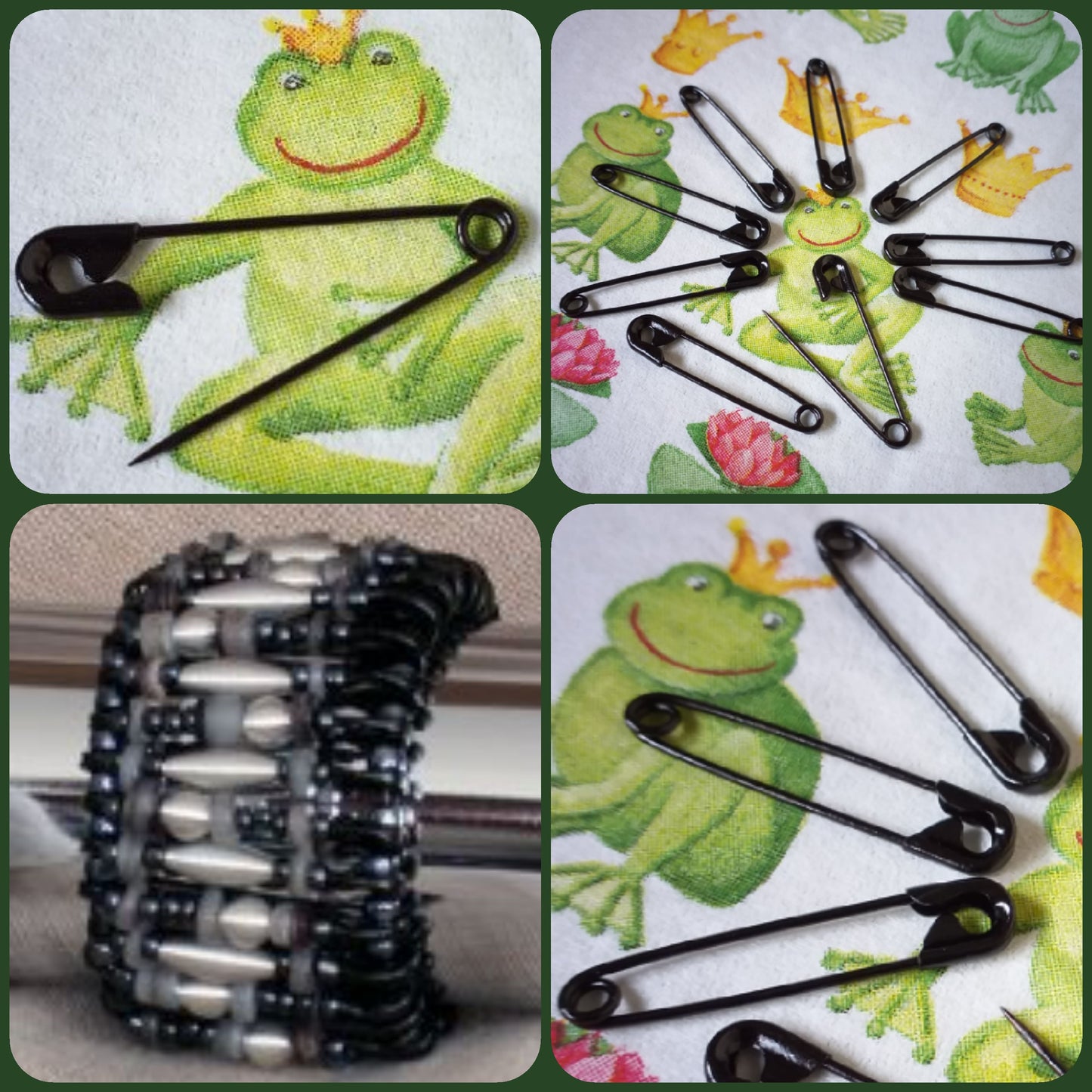spille di sicurezza da balia componenti accessori basi fai da te bigiotteria hobby creativi colore nero, idea creare braccialetto perline metalliche