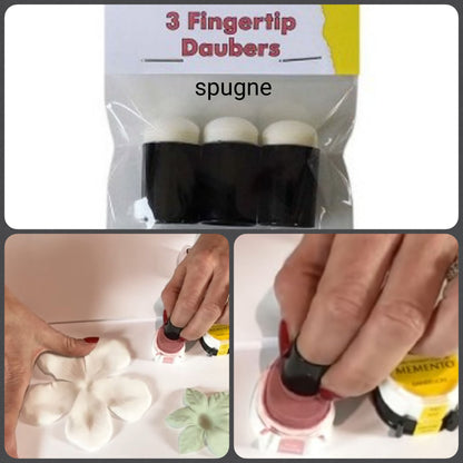 spugne per dita 3 fingertip daubers accessori Primette Renkalik tampone pennello spugna applicatore per colori inchiostro ink applicator round con ricambio materiali colorare fiori tessuto fommy gomma crepla