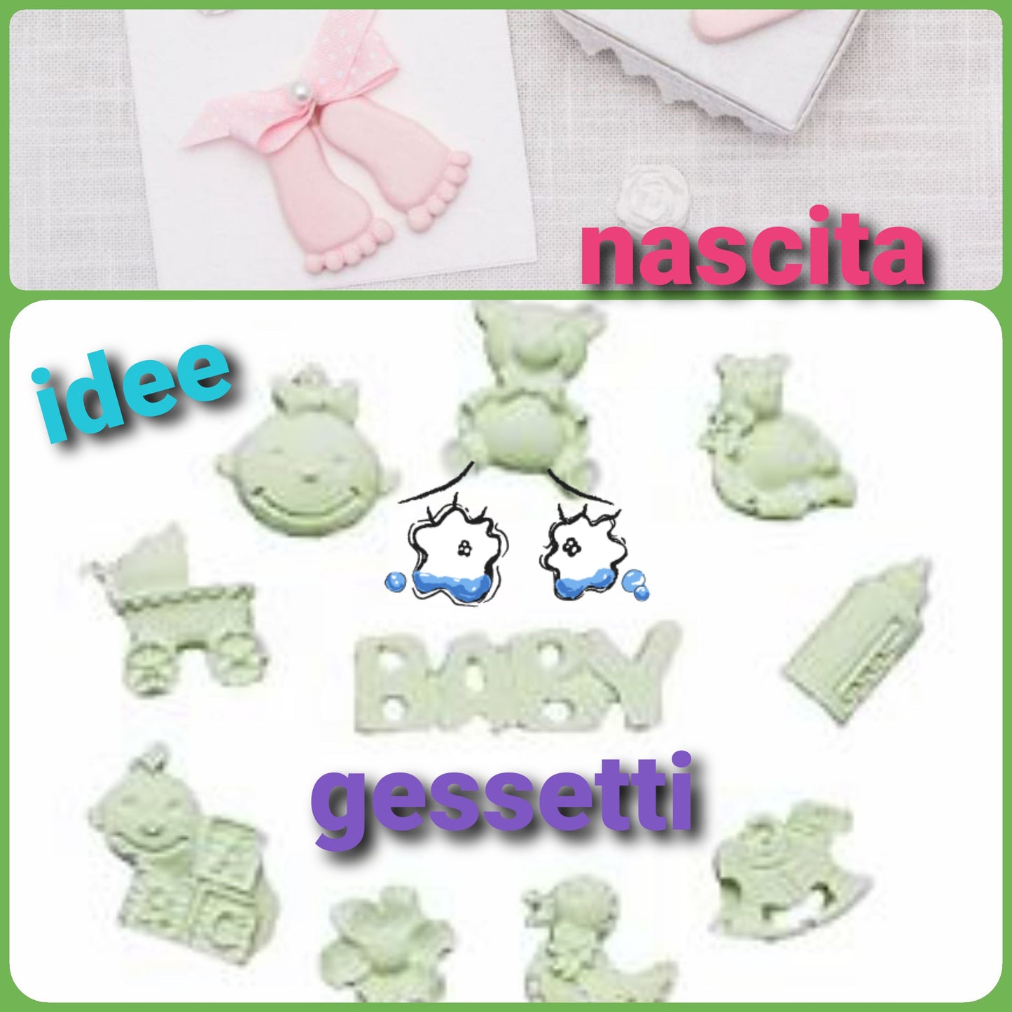idee gessetti creazione nascita bebè Battesimo babyshower con stampi in silicone per gesso polvere di ceramica paste modellabili