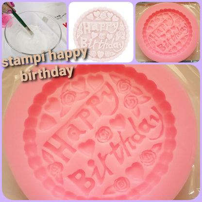 happy birthday stampi compleanno per gesso paste polimeriche modellabili fiori cuoricini e roselline