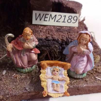 Mini statuette presepe plastica simil-legno fai da te addobbi decorazioni Natale statuine Gesù Bambino Madonna Giuseppe per allestimento hobbistica artigianato vetrinistica idee regalo