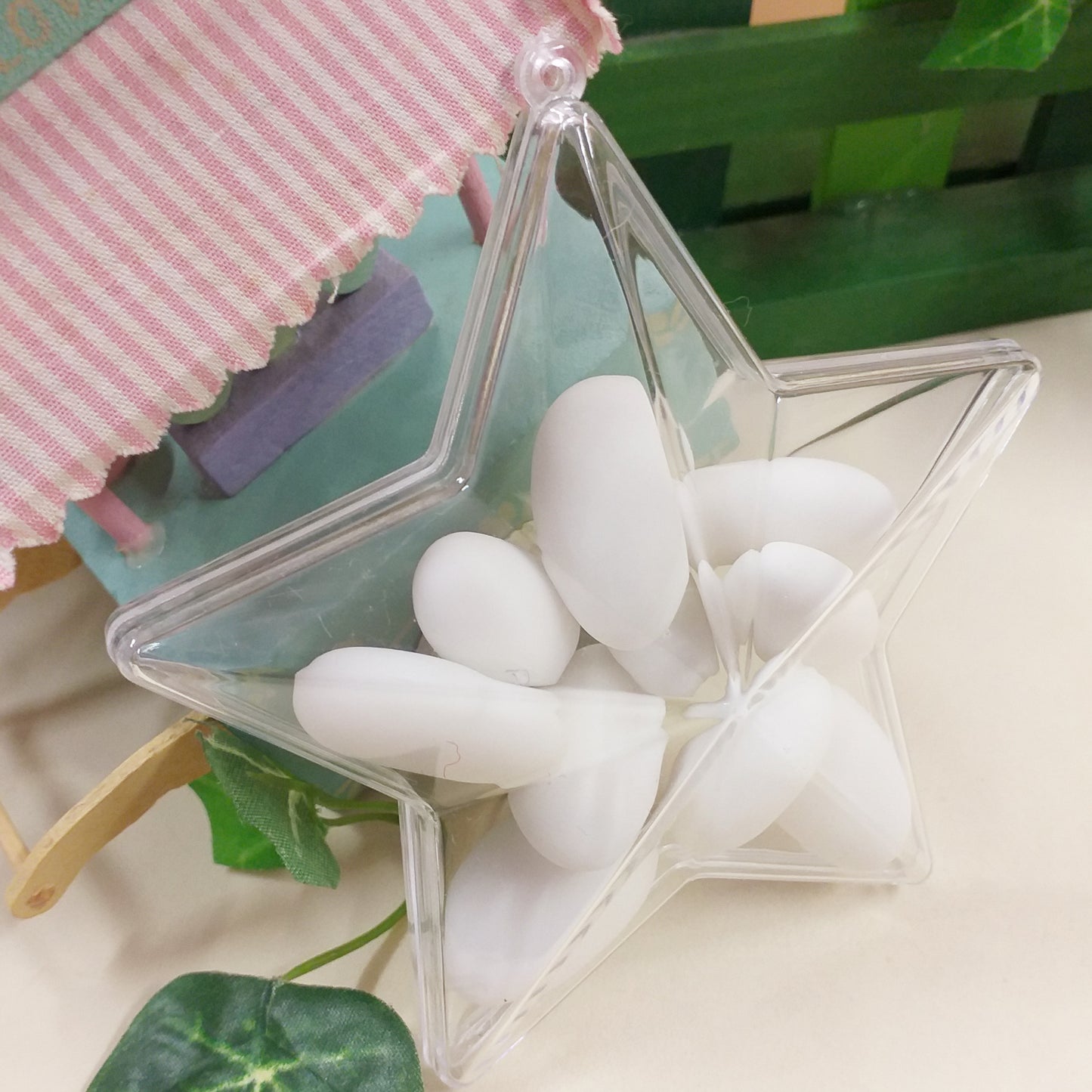 idea forma stella plastica apribile divisibile trasparente plexiglass per albero Natale uso portaconfetti confezioni cioccolatini dolcetti caramelle regali natalizi