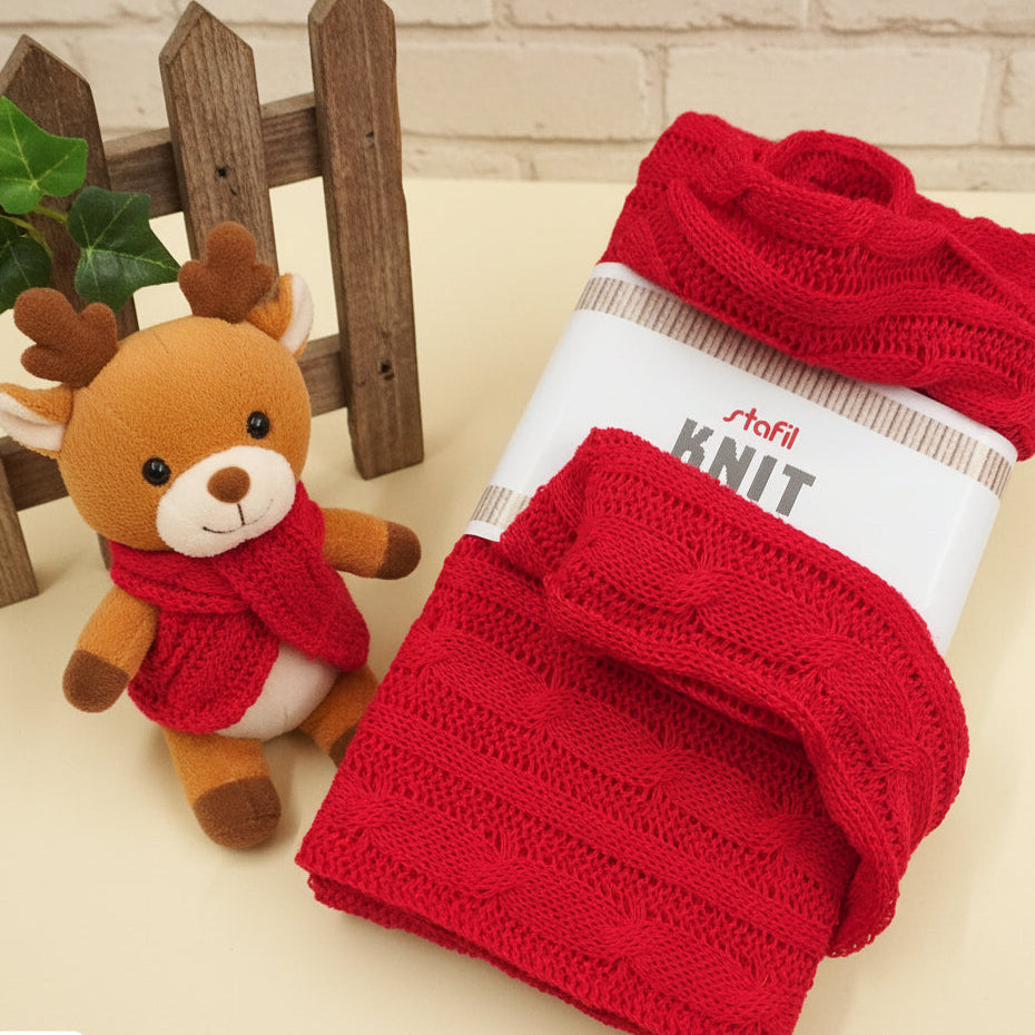 fuoriporta renne natale creare con lana tessuto a maglia treccia knit stoffa sintetica per cucito creativo hobby lavoretti natalizi decorazioni idea creazione fai da te colore rosso