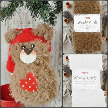 wooly curls tessuto nastro peluche riccioli lana marrone bianco pelo corto uso fai da te barba gnomi natalizi creare bambole orsacchiotti amigurumi animali cagnolini pupazzi natale per decorazioni albero