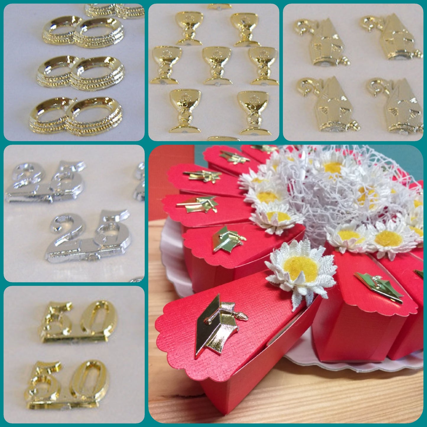 simboli fedi matrimonio calice comunione cresima 25 e 50 anniversario per personalizzare torta bomboniere confezionate confetti margherite